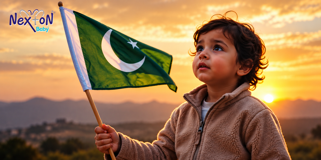 Child with Pakistani Flag at Sunset