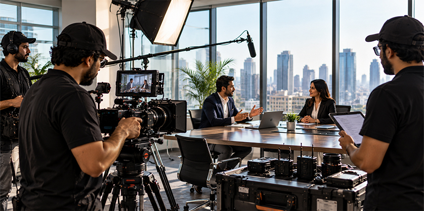 Corporate Interview Film Set in Skyline Boardroom